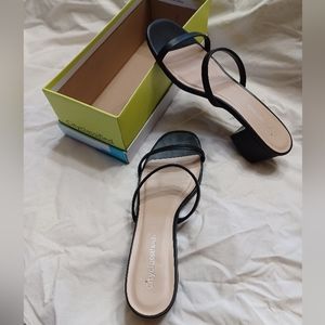 Black, low-heel, slide-on, dress shoes.